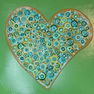 Vibrant Heart Canvas Art in Green and Blue 11”X11”